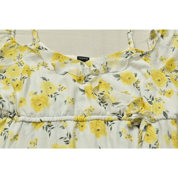 Torrid Women's Plus Size 3 Yellow Floral Ruffle Peasant Blouse Top - Picture 6 of 8